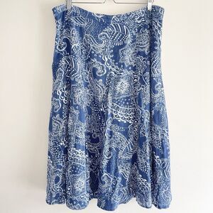 Coldwater Creek Boho Maxi Skirt A Line Size L Blue White Paisley Print Cotton